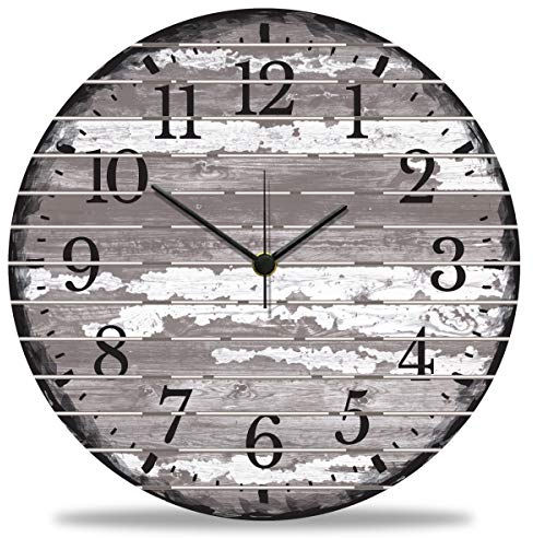 GRAVURZEILE Wanduhr aus Holz Vintage Gray - 100% Lautlos kein Ticken absolut geräuschlos - 30 cm Ø - Design Wanduhren für Wohnzimmer Schlafzimmer & Küche