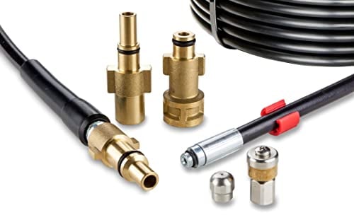 Sonda Sturatubi per Idropulitrice 30m 200 bar - Sonda Spurgatubi Compatibile con Bosch, Black+Decker, Nilfisk, Makita - Ugello Fisso, Ugello Rotante KNOFER