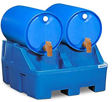 DENIOS® Abfüllstation für Fässer - aus Polyethylen - blau - 400 Liter Auffangvolumen - für 2 200-Liter-Fässer - mit Auffangwanne