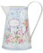 Deko Blech Kanne Metallblumenvase mit Griff und Ausgießer Vintage Retro Dekoration Shabby Motiv Fahrrad mit Blumen