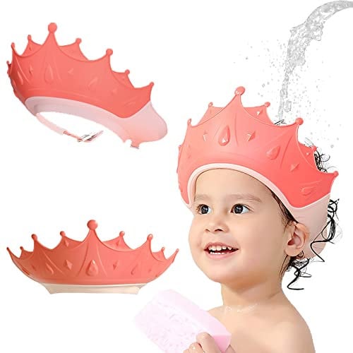 KAMHBE Duschhauben für Kinder, Duschhaube für Babys, verstellbare Krone, Haarwäsche, Shampoo-Shirt, Baby-Visier für Augen, Ohren und Gesicht (rot)