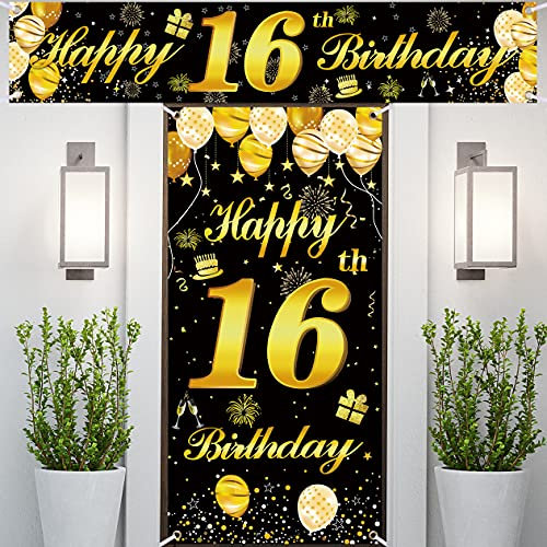 16th Happy Birthday Door Banner IMISI Birthday Decorations Birthday Backdrop Decorations for a Party