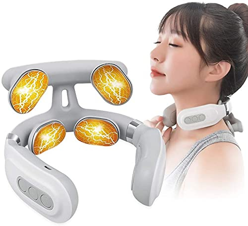 Masseur Cervical, Masseur de Cou Impulsions Électromagnétiques avec Fonction de Chauffage,Relaxation du Cou pour le Soulagement de la Douleur avec 3 Modes,Masseur Sans Fil pour Maison et Bureau, Blanc