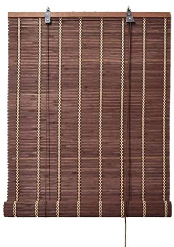 NIANXINN Bamboo Roll Up Window Blind Sun Shade,Rustic Style Wood Roman Shades,Blackout Curtain,Sunshade Privacy Bamboo Roller Blinds for Indoor Outdoors,Dark Brown,Customizable (W110xH135cm/43x53in)