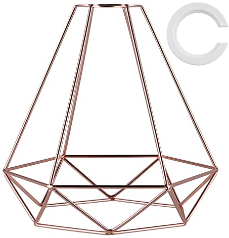 Skelang Abat-jour en métal, abat jour métallique en forme de cage, couvre-luminaire sans rebord, remplacement pour suspension murale, applique, rose dorée