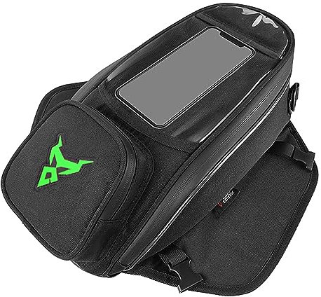 VVINMO Motorrad-Tanktasche, 5,5 l, Doppelhalterung, Handy-Tasche (bis zu 17,8 cm), wasserdichter Reißverschluss, universeller Metall- und Kunststoff-Tank, vielseitige Umhängetasche, Grün