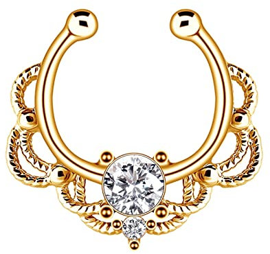 Lieson 1 Stück Nasenring Kupfer Nasenringe Set U Form Hohle Blume Zirkonia Piercing Septum Knorpel Tragus Helix Ohrringe Gold