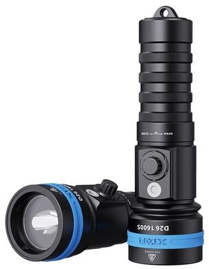 XTAR Linterna de buceo D26 1600S de 1600 lúmenes, luz de buceo, 4 modos IPX8, luces submarinas, para exploración al aire libre, deportes acuáticos (no incluye batería)