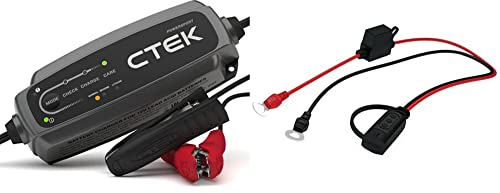 CTEK CT5 Powersport, Batterieladegerät 12V, Ladegerät LiFePO4, AGM Ladegerät & Comfort Indicator Eyelet M6 Verbindungskabel mit Ösen M6 und Anzeigetafel zum Prüfen des Batteriestatus