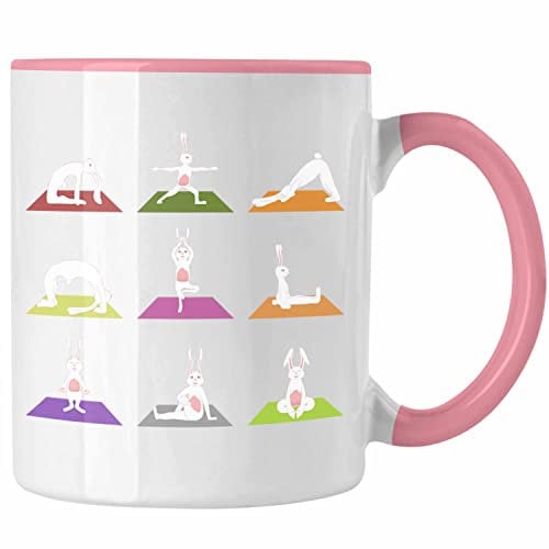 Trendation - Hasen Yoga Tasse Lustig Geschenk Häschen Yoga-Posen Sport Geschenkidee Sport (Rosa)