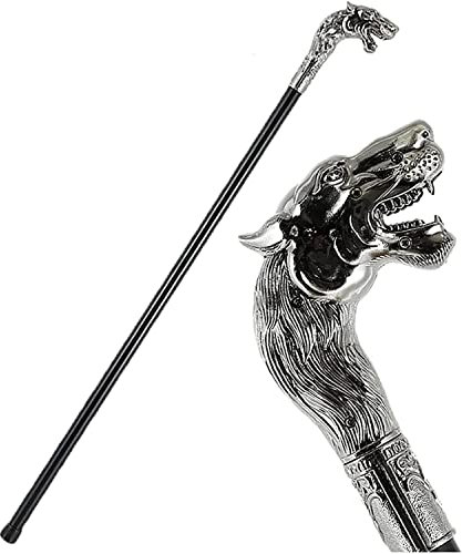 EdirFtra Wolf Spazierstock, Vintage Männer Spazierstock, 87cm Silber Metall WolfskopfElegant Gentleman Spazierstöcke Cosplay Stöcke für Männer und Frauen