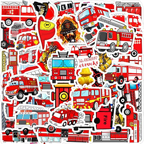 50 Stücke Feuerwehr Aufkleber Cool Feuerwehrauto Sticker Set Fire Truck Deko für Auto Laptop Skateboard Fahrrad Moped Motorrad Fahrrad Computer,Geeignet für Erwachsene Kinder