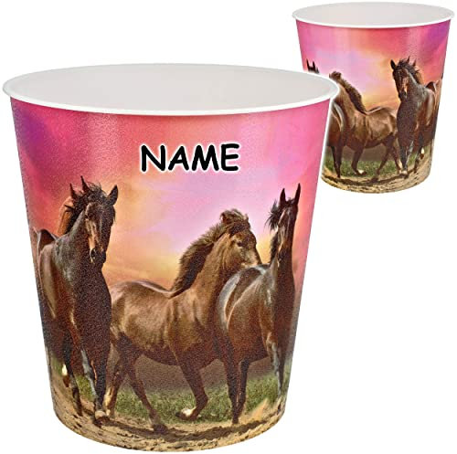 alles-meine.de GmbH Papierkorb/Behälter Pferde - Wildpferd inkl. Name - 10 Liter - wasserdicht - aus Kunststoff - 27 cm - Spielzeugkorb/Popcornschüssel/großer Mülleimer..