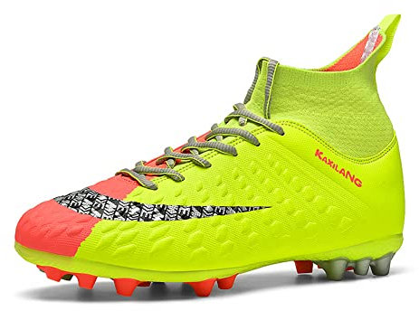 Boys Soccer Boots Outdoor Football Training Shoes Mens Pro Astro Turf Trainers Football Sneakers Soccer Boots Orange Spikes UK 10