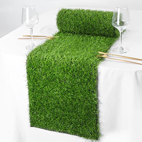 Hooqict 30.5x91.4 cm Kunstrasen Tischläufer Wiederverwendbarer Kunstrasen Tischläufer Grün Kunstrasen Tischdekorationen für Hochzeit Geburtstag Party Babyparty Bankett Frühling Sommer Tischdekoration