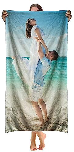 Reuhen Personalisiertes Strandhandtuch mit Foto/Bild/Text/Name,Personalisierte Badetuch Individuelle Mikrofaser Verschiedene Designs,Personalisierte Camping Pool Geschenke