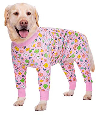 BT Bear Elastischer Haustier-Einteiler für große Hunde, schützt Gelenke, Anti-Haare, Lecken, Wundschutz, Haustier-Pyjama, Overall für mittelgroße und große Hunde (XXL, rosa Blumen)