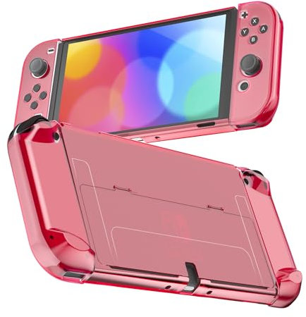 RHOTALL 3 in 1 Protective Red Clear Case Cover for Nintendo Switch, Dockable Case for Nintendo Switch and Joy Con Controller with Glitter Clear Grip Cover Shock-Absorption and Anti-Scratch Design