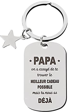 Cadeau Papa 1Pc Porte Clé en Métal Texte à Deux Côté Idée Cadeau Fête Père Anniversaire Noël pour Papa avec Carte Voeux Enveloppe