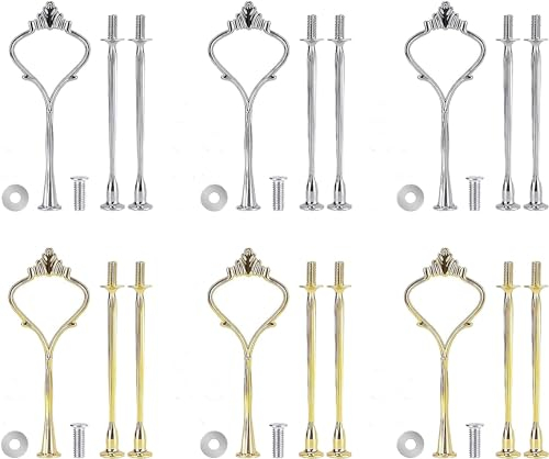 6 Stücke Etageren Stangen Set, Etagere Bausatz Stangen Set Metallstange, Mittellochausstech 2 bis 3 Etage für Hochzeitstorte Tortenständer Obsttablett Snackteller Süßigkeiten (Platte Nicht Enthalten)