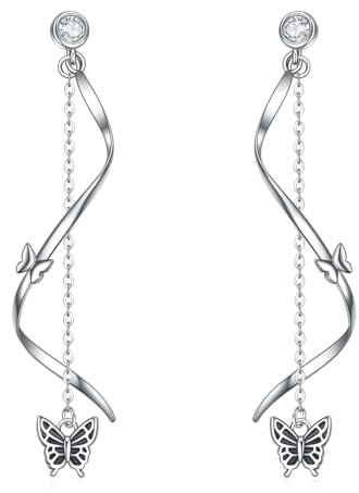 VENACOLY Butterfly Earrings 925 Sterling Silver Long Dangle Earrings for Women Butterfly Jewelry Gift for Women