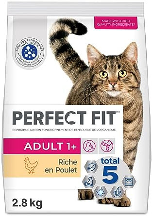 PERFECT FIT Adulte 1+ Croquettes pour chat adulte – Répond à des besoins spécifiques d'un chat stérilisé – Nourriture Riche en Poulet – 2,8 kg (Lot de 3)