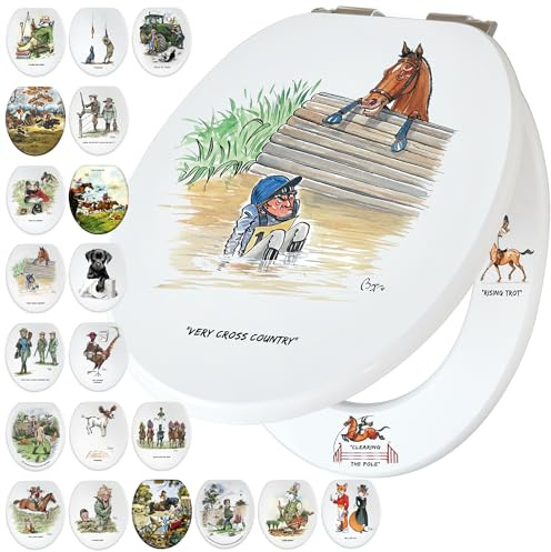 Fun Novelty Toilet Seat Soft Close,Top & Bottom Fixing, Printed On 3 Surfaces With Bryn Parry Equestrian Art Of Eventing, Show Jumping, Dressage Images. A Delightful Horse Riding Enthusiast Gift Idea.