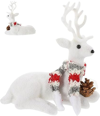 Amosfun Hirsch Beflockte Dekofigur Hirschfigur Geweihmodell Tierfigur Deko Elch Weihnachtsdeko Rentier Figur Sammlerfiguren Weihnachten Zubehör Schaum Schreibtisch