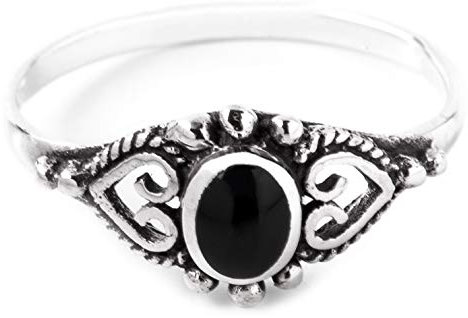 Windalf Schmaler Mittelalter Ring MELINA 8 mm Onyx Bohemia Vintage Freundschaftsring Elfenring 925 Sterlingsilber (Silber, 54 (17))