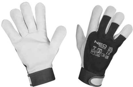 NEO TOOLS Arbeitshandschuhe aus Ziegenleder, 2122X, Größen 8-11 (11) | Klettverschluss, Schnittfe und Abriebfestigkeit, Für Transportarbeiten, Kfz, Gartenarbeiten