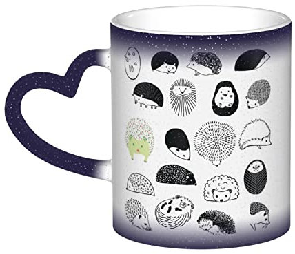 ZaKhs Kaffeetasse mit Igel-Druck, Farbwechsel, Keramikbecher, isoliert, Reisebecher, Tasse für Damen und Herren