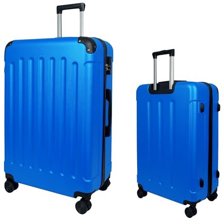 MY TRAVEL BAG Hartschalen-Koffer Reisekoffer ABS Koffer (Handgepäck-Mittel-Groß-Set) 4 Doppel-Rollen Trolley (Hellblau, Großer Koffer (75cm))