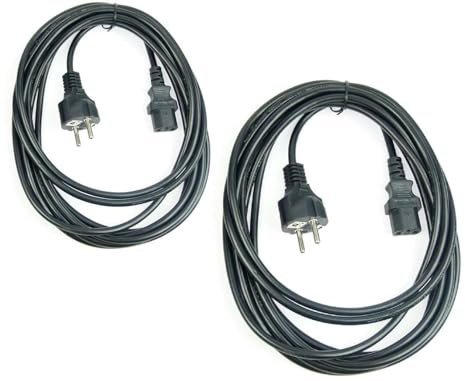 2 Stück Adam Hall 5 m Kaltgerätekabel Netzkabel schwarz 3 x 0,75 mm² CEE 7/7 - C13, K3PKD 0500