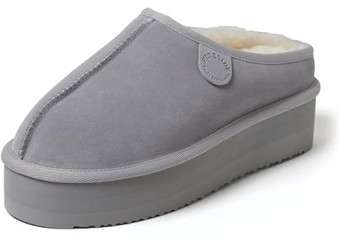 Dearfoams Women's Fireside Greta Genuine Shearling Indoor/Outdoor Clog, Sleet Platform, 10