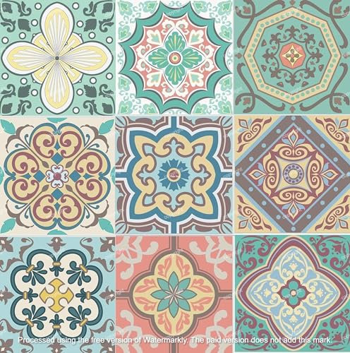 „The Tile Sticker Company“ 45 gemischte Pastell-Rosa-Grün-Fliesenaufkleber für Küche und Badezimmer, 6 x 6 Zoll, 15 x 15 cm, Fliesen zum Selbermachen, zum Aufkleben auf die Wand, abziehen und aufkleb