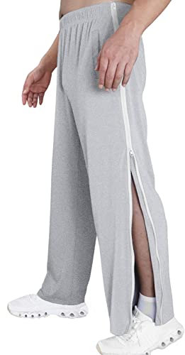 Reha Hose Damen Herren Seitlich Zu Öffnen Lang Baggy Trainingshose mit Seitlichem und Reißverschluss Am Bein Weites Bein Schnellfickerhose Druckknöpfen Sporthose Freizeithose(02 Grey,M)