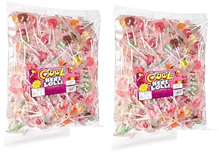 2 Beutel a 200 Cool Herzlolli Stück im (2 x 1kg = 2 kg) Beutel, flache Lutscher in Herzform) Herz Lutscher Lolly Herzlolly + Space Riegel von Onlineshop Bormann
