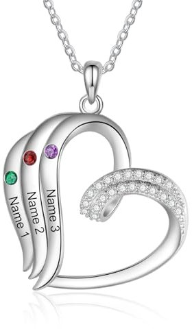 Personalisierte Mutter Halskette mit Geburtsstein Benutzerdefinierte 2-5 Kinder Namen Mutter Halskette Personalisiert Muttertag Geburtstagsgeschenk für Frauen Mama Tochter, Edelstahl, Zirkonia