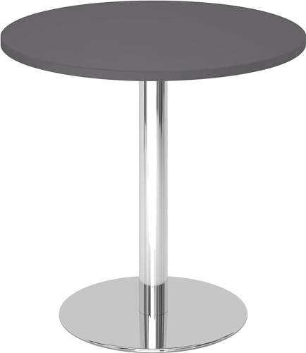 bümö Besprechungstisch, Esstisch Klein Rund 80 cm - Graphit, Rundtisch für 2 Personen Mit Holz-Platte, Säule Aus Metall Verchromt, Konferenztisch, Bistrotisch