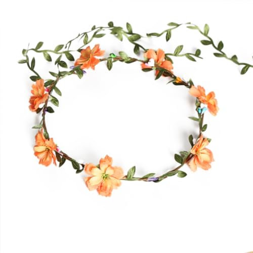 1 St點k Blume Krone,Blume Stirnband,Haarb鋘der Floral Girlande,Boho Blumenkranz,Braut Haarschmuck,Handgelenksblume,Kopfschmuck,Blumenstirnband,f黵 Festival Hochzeit Party Strand,Orange