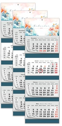 PRIMUS PRINT XXL Kalender 2025 - Mehrblock Wandkalender - 4-Monatskalender - Jahres Blockkalender - mit Datum Schieber - inklusive Feiertagen und Ferien - verschiedene Motive - [ 3x Blume ]