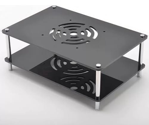 ZIUSFAC Mini Audio Rack Supports De Composants Vidéo en Acrylique Supports Audio pour Appareils HiFi Noir Media Stand À 1-5 Etagères, pour Home Cinéma Bureau(Black,2-Tier)