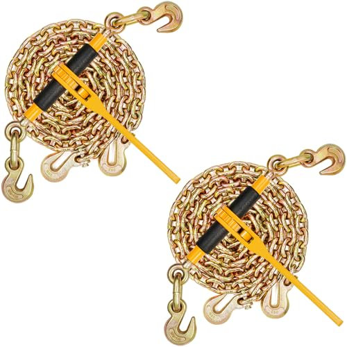 VEVOR Kit Tendeur à Cliquet pour Chaîne d'Arrimage 10-12,7 mm avec Chaîne G80 10 mm x 304,8 cm, Charge de Travail Sécurisée 4172 kg, Lot de 2, Crochets de Préhension, pour Camion, Transport, Remorque