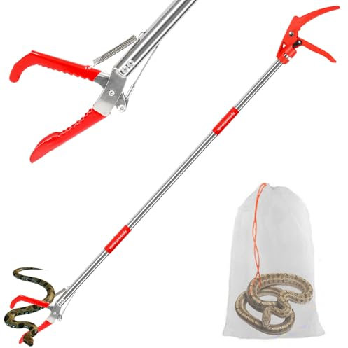 Incycall Optimierter 127 cm Schlangenhaken mit Schloss – Faltbarer Schlangengreifer mit breiter Zange, aus Edelstahl, Langer Reichweite, für sicheres Handling – Ideal für Reptilien