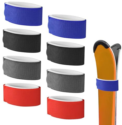 8pz Cinghie per Sci, Cinghie Regolabili per Sci Nastri per Fascette da Sci Fascette di Stoccaggio per Tavole da Sci Bastoncini Accessori per Sport Invernali (Nero, Rosso, Grigio, Blu)