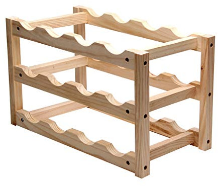 P9IDEDFH Estante de vino para 12 botellas de vino, 3 capas de madera, soporte de exhibición de vino, estante de vino independiente y tipo encimera (12 botellas)