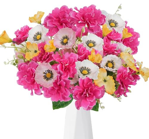 HUAESIN 4pcs Künstliche Mohnblumen Blumensträuss Künstlich Fake Blumen Deko Blumen Künstlich Kunst Blumen Kunstblumenstrauss für Braut Hochzeit Home Party Blumengesteck