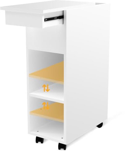 CHOWGOLI Nachttisch Schmal, Beistelltisch Schmal mit Schubladen und offenen Fächern, Leicht Beweglicher Schmaler Nachttisch mit Rollen, Nachtschrank Weiß, 45x25x70 cm