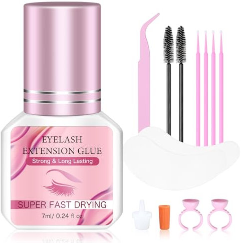 Eyelash Extensions Glue, 7ML Strong Eyelash Glue for Lash Extensions, 1-2s Drying Time Up to 8 Weeks Retention Black Adhesive for Professional Lash Supplies
