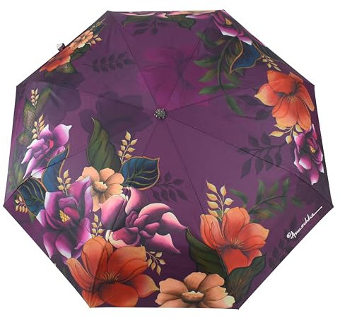 Anuschka Regenschirm mit automatischem Öffnen/Schließen – LSF 50+ – 96,5 cm wasserdichtes, winddichtes Dach – passt in die Handtasche – winddichtes, flexibles Fiberglas, Floral Dusk, Einheitsgröße
